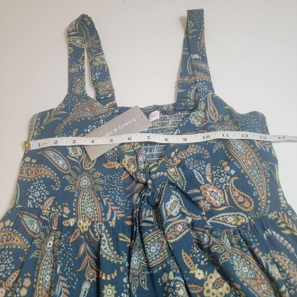 Honey & Sparkle Tank Top, Junior M, Blue & Yellow/Green Paisley, Front Tie, NWT - Picture 9 of 12